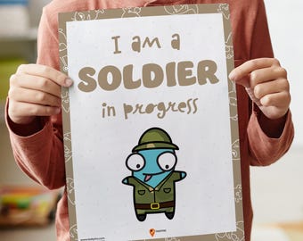 Soldaat poster muurkunst kinderkamer decor positieve affirmaties kinderen opbeurende dagelijkse affirmaties gelukkige kinderen klas ideeën toekomstige banen