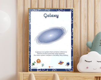Galaxy Space Printable Science Wall Art Poster Kids Bedroom Ideas Space Wall Theme Space Art School Galaxy Astronomy Classroom Ideas Geeks