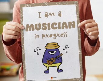 Muzikant poster muurkunst kinderkamer decor positieve affirmaties kinderen opbeurende dagelijkse affirmaties gelukkige kinderen klasideeën toekomstige banen