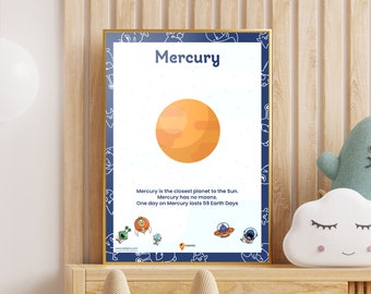 Mercury Planet Poster Space Printable Mercury Boho Art Poster Planet Kids Bedroom Poster Playroom Wall Decoration Mercury School Picture