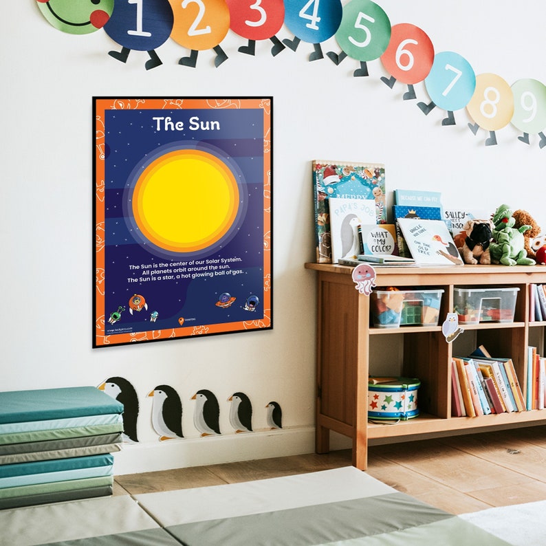 Sun Poster Space Printable Sun Wall Art Poster Stars Kids Bedroom Poster Playroom Wall Decoration Space School Sun Picture image 1