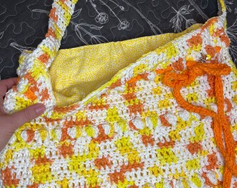 Crochet Drawstring Tote Bag