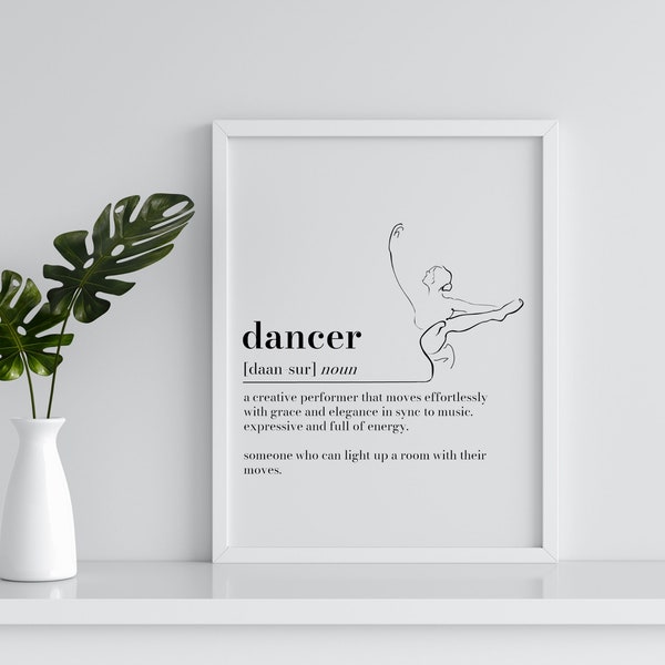 Digital Dancer definition print, Dancer gift, Wall Art Picture Print, Quote Print, Gift for Dance Student, Dance Teacher Gift Poster