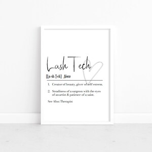 Digital Lash Tech Definition Print, skönhetspresent, present till franstekniker, present till kosmetolog, present till ögonfranstekniker, tackpresent