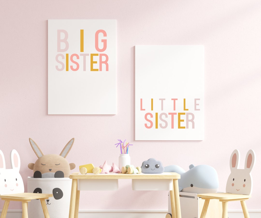Digital Sisters Wall Art, Pink Bedroom Decor, Shared Bedroom Print