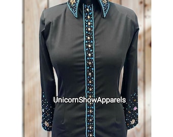 Black turquoise show shirt showmanship shirt western show shirt horse show shirt horse riding shirt black show shirt women show shirt