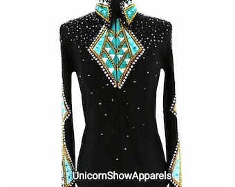 Turquoise Mint with Black base Showmanship Jacket Western show jacket Black show jacket Fancy rhinestones jacket for horse show