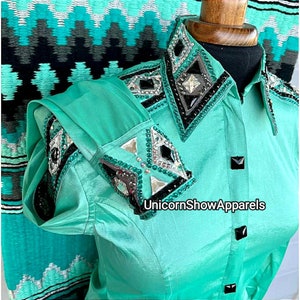 Turquoise Show Shirt and Pad set western show shirt western saddle pad show pad horse riding pad saddle blanket women show shirt