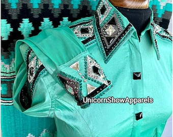 Turquoise Show Shirt and Pad set western show shirt western saddle pad show pad horse riding pad saddle blanket women show shirt
