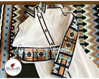 White Show Shirt and Pad set western show shirt western saddle pad show pad horse riding pad saddle blanket women show shirt