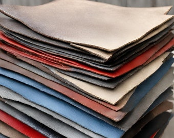 Leather Scraps, 1 lb. Premium Italian cowhide leather pieces, upholstery leather samples