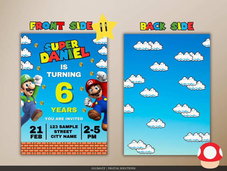 Printable Super Mario Birthday Invitation Mario Digital - Etsy