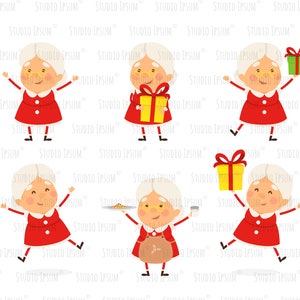 Cute Mrs Claus set cartoon style
