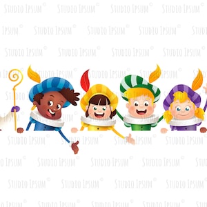 Sinterklaas or Saint Nicholas and friends girls and boys Piets peeking