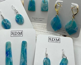 Handmade Polymer CLAY EARRINGS + lightweight + Ocean Translucent Earrings in Various styles + hypoallergenic +Dangle + statement earring