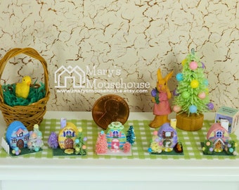 Tiny Easter Egg Glitter House - Dollhouse Miniature Vintage Style Paper Putz Egg House - 1:12 Scale Spring Decor - Choose Color - So Cute!