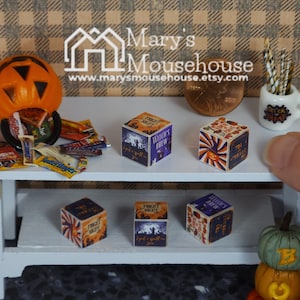 Miniature Halloween Decoration - 1:12 Scale Modern Dollhouse Halloween Decor - Witch Candy Corn Haunted House Jack-o-Lantern Holiday Block