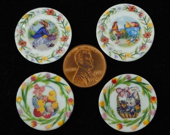 Dollhouse Miniature Easter Plates - 1:12 Scale Vintage Style - Set of 2