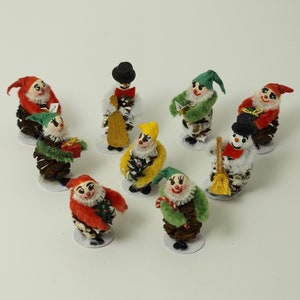 Tiny Christmas Pinecone Santa Snowman or Elf - 1:12 Scale Dollhouse Miniature Reproduction of Vintage Pinecone Ornaments - You Choose