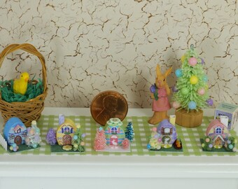 Tiny Easter Egg Glitter House - Dollhouse Miniature Vintage Style Paper Putz Egg House - 1:12 Scale Spring Decor - Choose Color - So Cute!