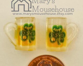 Dollhouse Miniature St. Patrick's Day Beer Mugs - 1:12 Scale - Set of 2 - Earrings?
