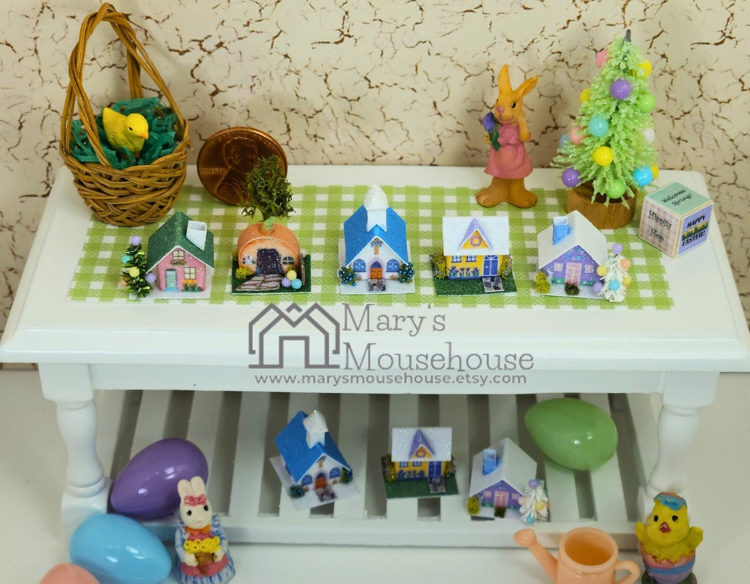 Tiny Dollhouse Miniature Easter Glitter House – 1:12 Scale Spring Putz ...