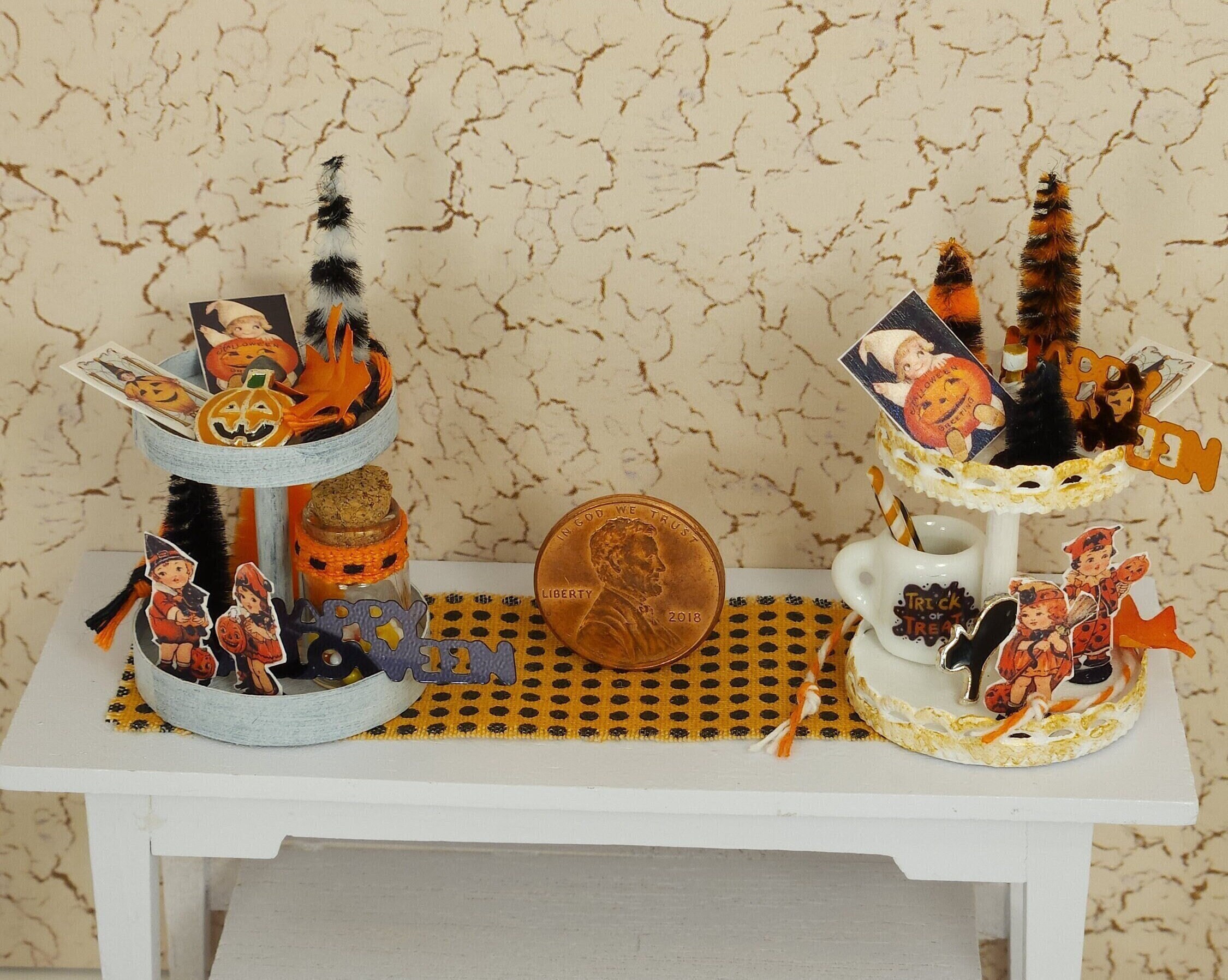 Miniature Halloween Decor W/ Tiered Tray Option 112 Dollhouse Cute