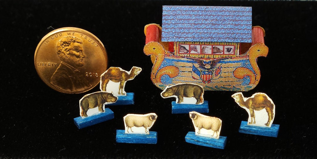 Miniature Noah's Ark W/ Animals - 1:12 Scale Reproduction of Antique ...