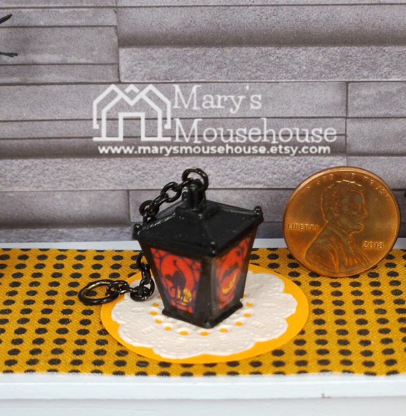 Dollhouse Miniature Halloween Lantern - 1:12 Scale Black and Orange ...