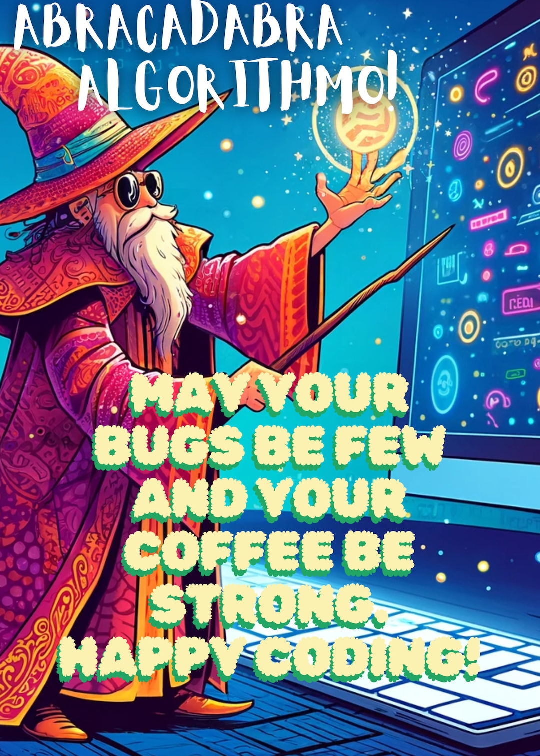 Instant Download Magical Code Wizard Geek Greeting Card Programmer ...