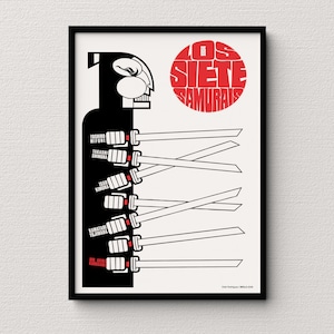 Los Siete Samurais. Kartel Serigrafía Cubano. illustratie. Filmposter. Beperkte uitgave.