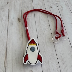 Rocket Ship Hearing Aid or Cochlear Implant Leash / Retention Cord / Lanyard / Clip