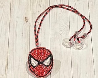 Small Red Web Hero Hearing Aid or Cochlear Implant Leash / Retention Cord / Lanyard / Clip