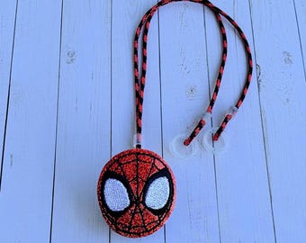 Bubble Red Web Hero Hearing Aid or Cochlear Implant Leash / Retention Cord / Lanyard / Clip