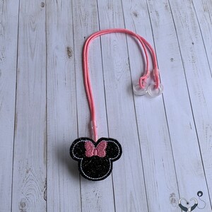 Mouse Head with Pink Bow Hearing Aid or Cochlear Implant Leash / Retention Cord / Lanyard / Clip