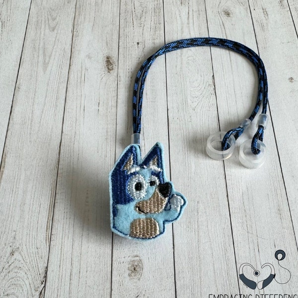 Waving Blue Dog Hearing Aid or Cochlear Implant Leash / Retention Cord / Lanyard / Clip