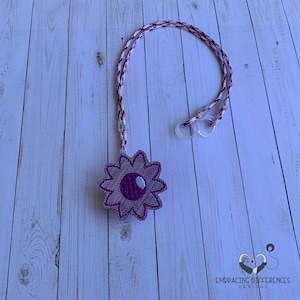 Purple Flower Hearing Aid or Cochlear Implant Leash / Retention Cord / Lanyard / Clip