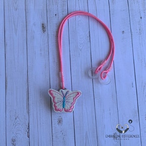 Pink Butterfly Hearing Aid or Cochlear Implant Leash / Retention Cord / Lanyard / Clip