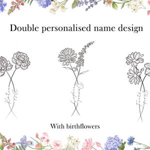 Custom Double Birth Flower Name Tattoo Design Minimalist Fine Line Floral Art