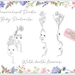Personalised double portrait & birthflower design