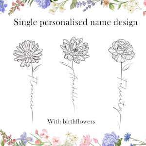 Custom Single Birth Flower Name Tattoo Design Minimalist Fine Line Floral Art