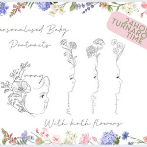 Personalised baby portrait & birthflower design