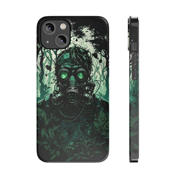 Apocalypse Anime Gas Mask (Several iPhone Variants Available) Slim HD Phone Case, Foggy Zombie Forest Gamer Phone Accessories