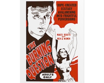 Restored Vintage Marijuana Poster, 'The Burning Question', Stoner Decor