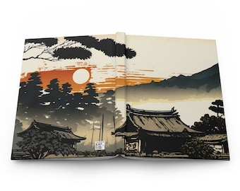 Japanese Village Hardcover Journal, Japan Themed School Notebook, Back To School Writing Pad