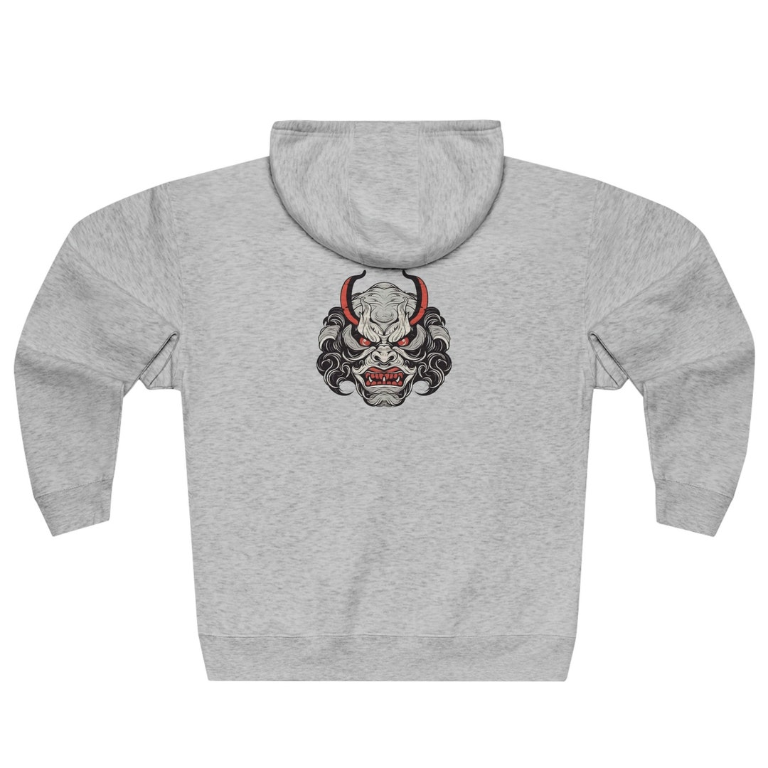 Japanese Oni Mask Full Zip Hoodie, Gamer Japan Mythology Yokai Shirt