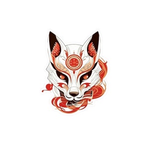 Japanese Kitsune Mask Vinyl Decal: Water Resistant Mythology Sticker