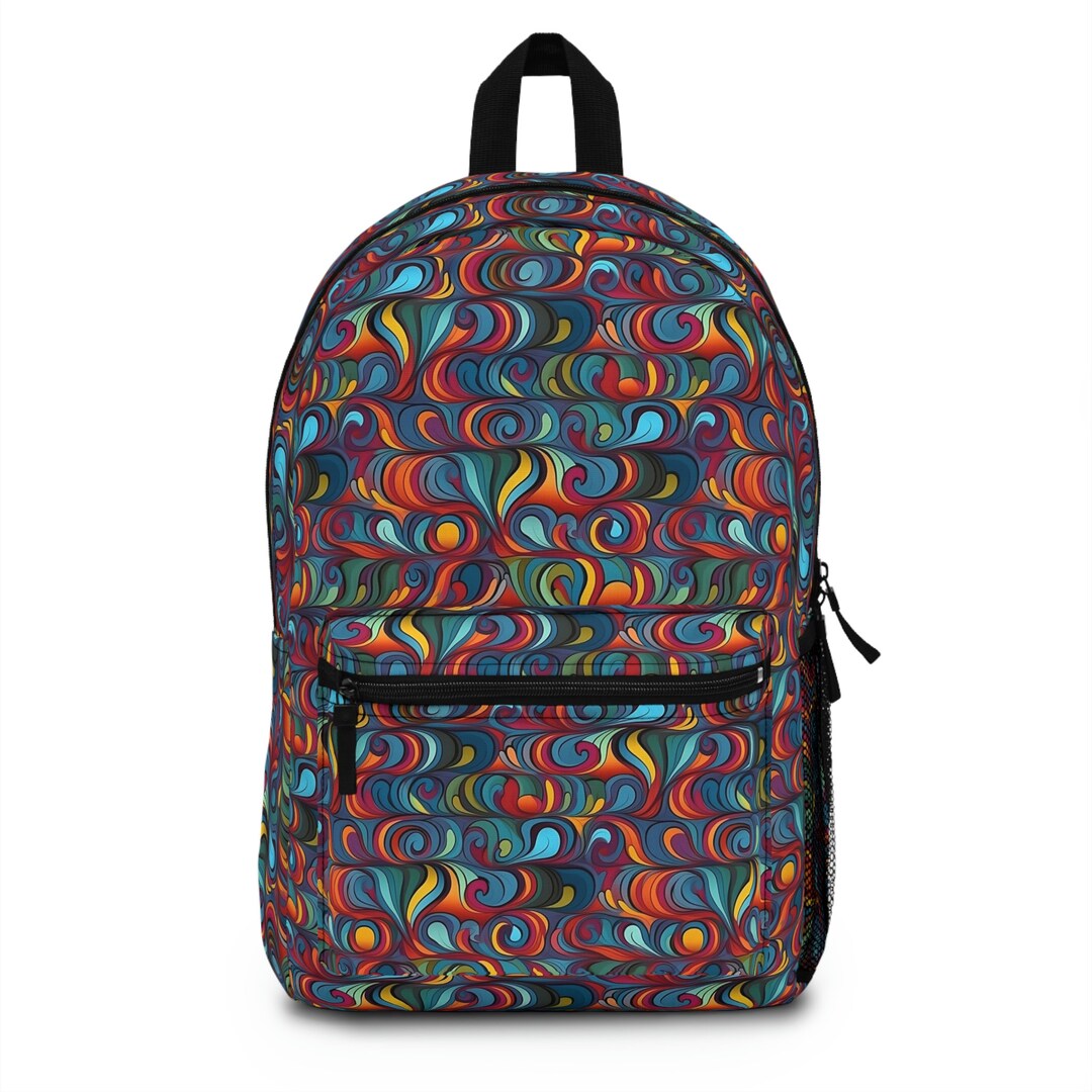 Trippy Swirls Waterproof Backpack, Trippy Gamer Hippie Backpacks, Mens