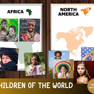 Kinder der Welt druckbares Montessori-Material, kosmische Bildung für Kinder, auf der ganzen Welt, Ethnizität, Vielfalt, Geographie, Kulturen