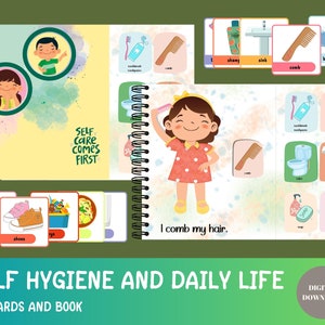Self Hygiene and Daily Life Skills Bundle for Kids, Self Care Flashcards for Toddler, Healthy Habits Busy Book for Preschool, Printable PDF